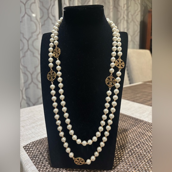 Tory Burch Jewelry - Tory Burch Pearl Necklace with Gold Medallions
